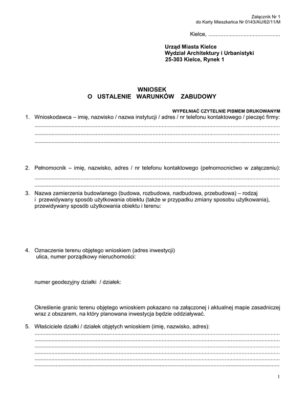 WUWZ-K Wniosek o ustalenie warunków zabudowy Kielce