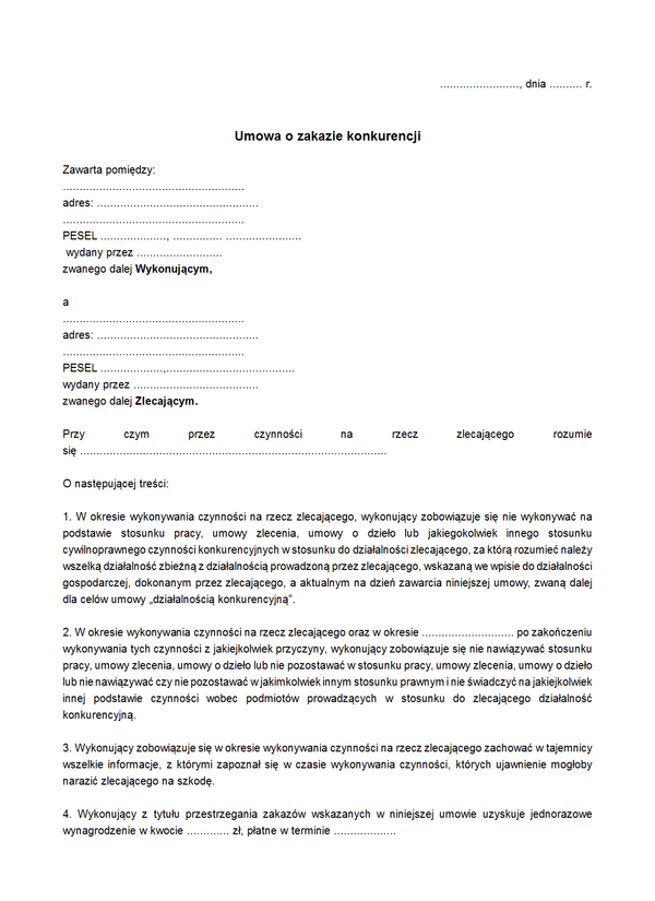 UoZK Umowa o zakazie konkurencji