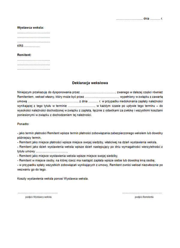 DWek Deklaracja wekslowa