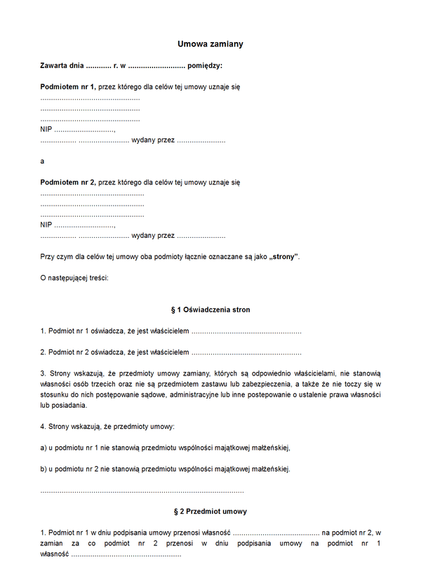 UmZam Umowa zamiany