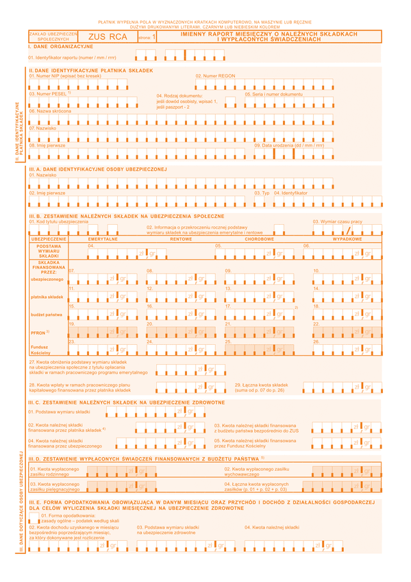 ZUS RCA Imienny raport miesięczny o należnych składkach i wypłaconych świadczeniach