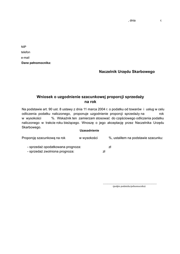 WoSPS Wniosek o uzgodnienie szacunkowej proporcji sprzedaży
