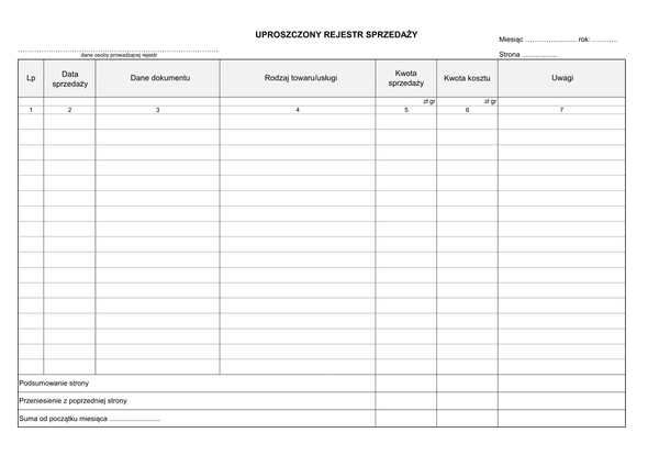 ESDN (2026) Ewidencja sprzedaży przeznaczona dla działalności nierejestrowanej (od 01.01.2026r.)