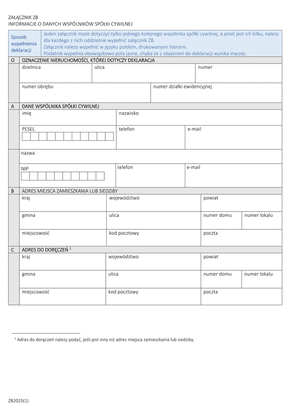 ZB mz Załącznik do deklaracji DM i DZ - Informacje o danych wspólników spółki cywilnej