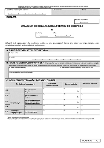 POG-5/A (2) Załącznik do deklaracji POG-5 dla podatku od gier