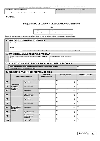 POG-5/C (2) Załącznik do deklaracji POG-5 dla podatku od gier