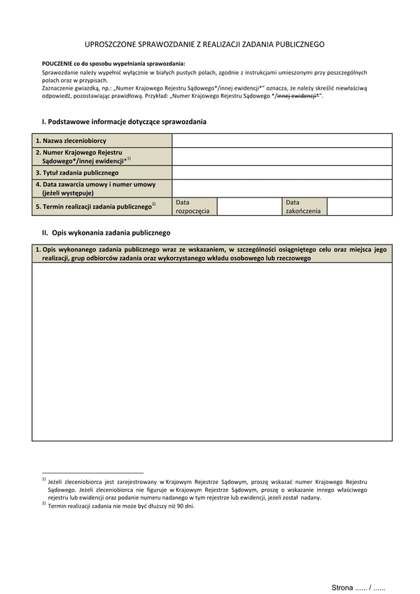 USRZP (archiwalny) Uproszczone sprawozdanie z realizacji zadania publicznego