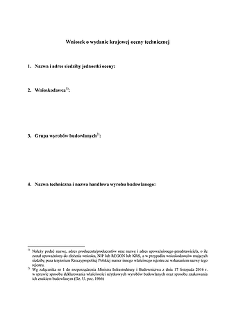 WoWK Wniosek o wydanie krajowej oceny technicznej