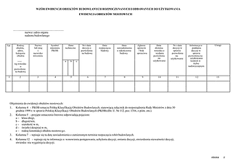 EOBR-M Wzór ewidencji obiektów budowlanych rozpoczynanych i oddawanych do użytkowania, ewidencja obiektów mostowych