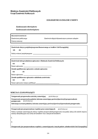 OoZM Ogłoszenie o zmianie umowy