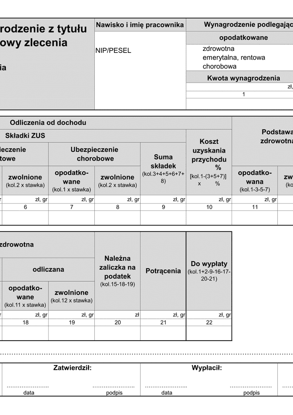 ZLP (archiwalny) (od 2018) Wynagrodzenie z tytułu umowy zlecenia (lista płac)