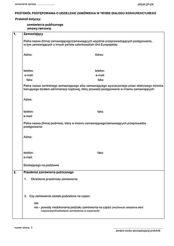 ZP-DK Protokół postępowania o udzielenie zamówienia w trybie dialogu konkurencyjnego