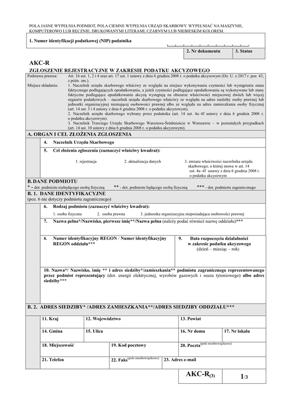 AKC-R (3) (archiwalny) Zgłoszenie rejestracyjne w zakresie podatku akcyzowego
