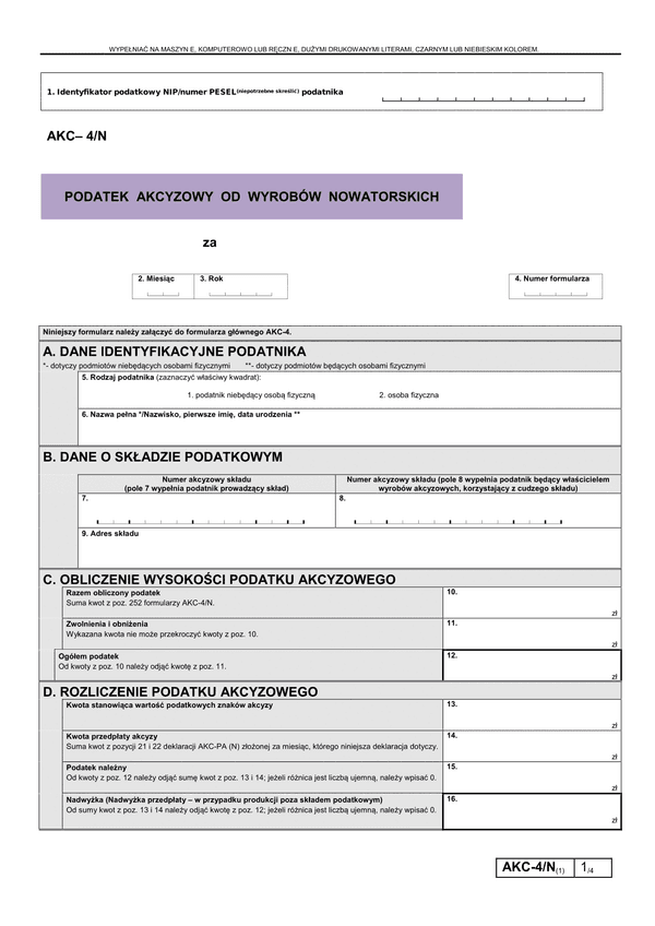 AKC-4/N (1) (archiwalny) Podatek akcyzowy od wyrobów nowatorskich