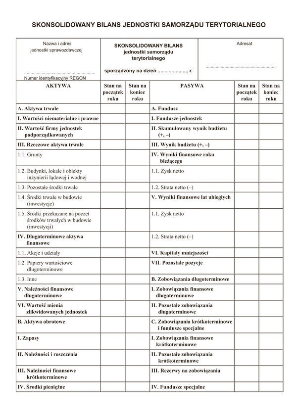 SBJST Skonsolidowany bilans jednostki samorządu terytorialnego