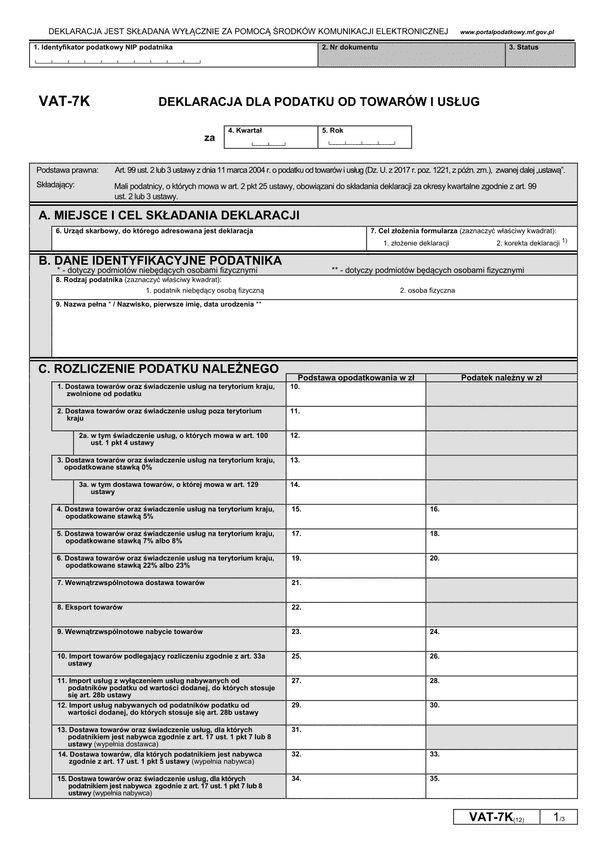 VAT-7K (12) (archiwalny) Deklaracja dla podatku od towarów i usług