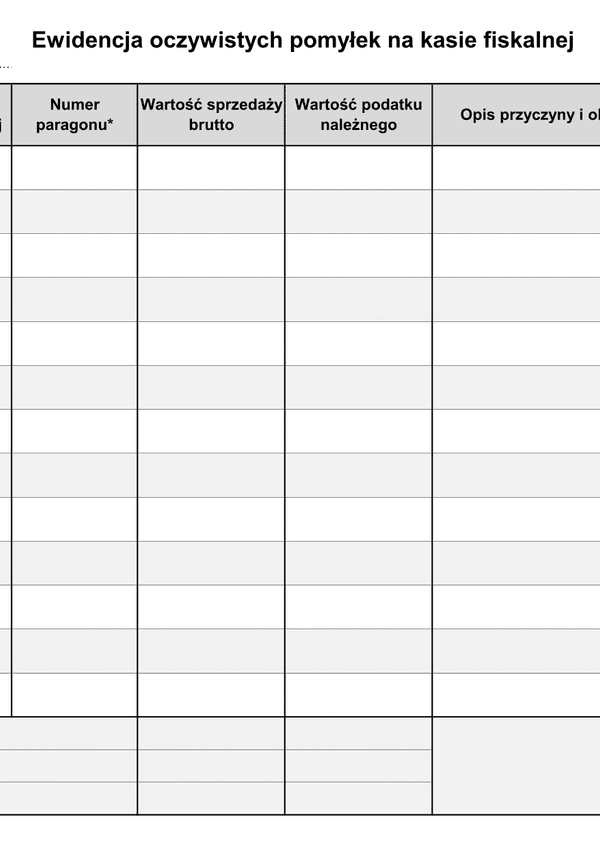 EOPKF Ewidencja oczywistych pomyłek na kasie fiskalnej