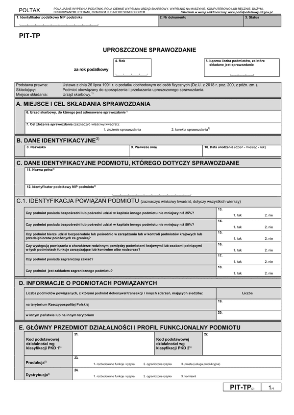 PIT-TP (2) (archiwalny) Uproszczone sprawozdanie