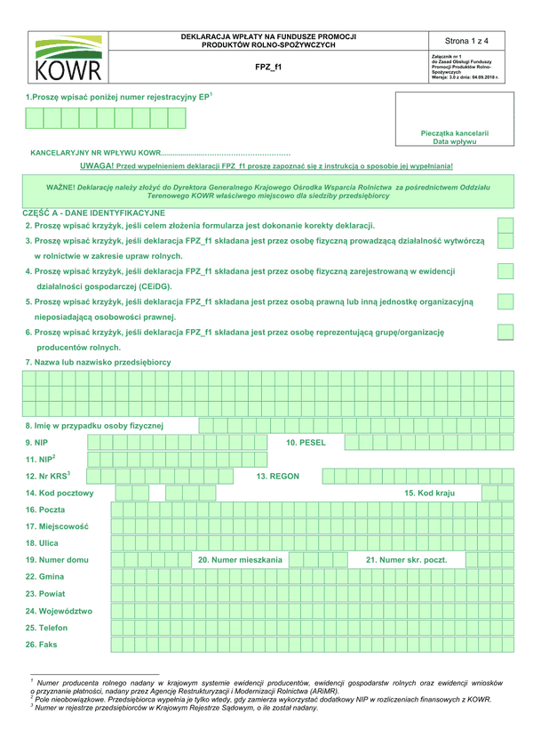 ARR FPZ_f1 3.0 (archiwalny) Deklaracja wpłaty na fundusze promocji produktów rolno-spożywczych