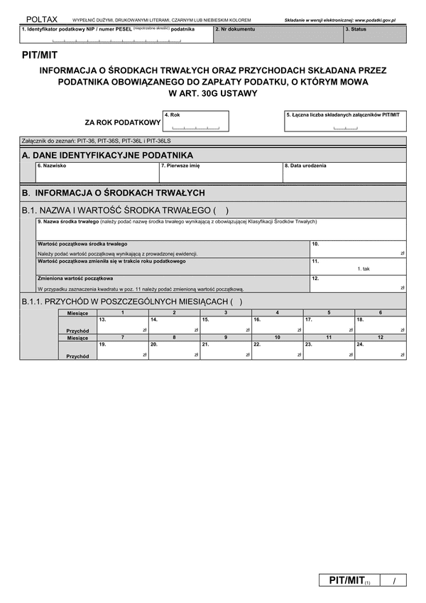 PIT/MIT (1) (archiwalny) (2018) Informacja o środkach trwałych oraz przychodach