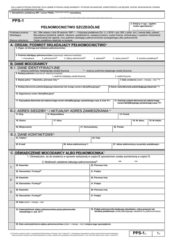 PPS-1 (2) Pełnomocnictwo szczególne