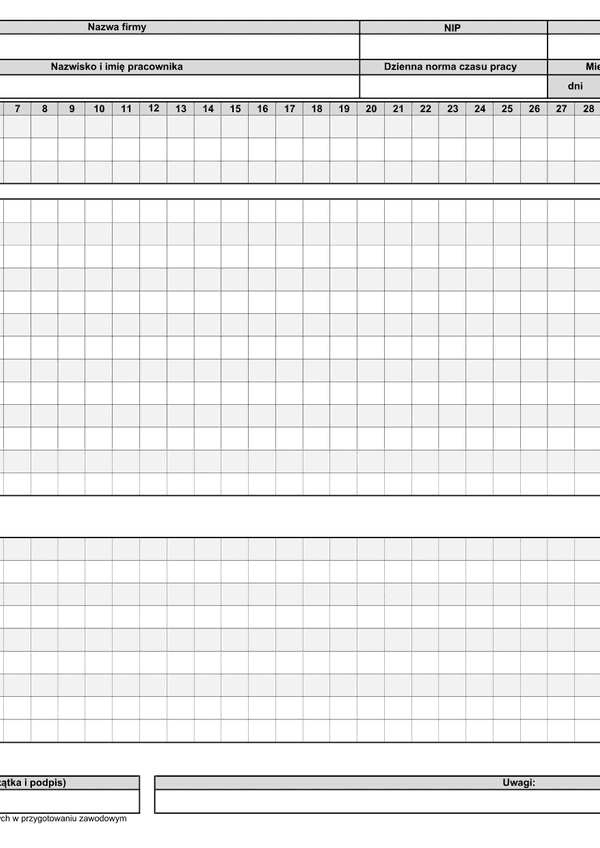 MECP (archiwalny) Miesięczna karta ewidencji czasu pracy pracownika