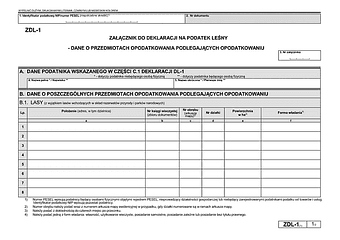 ZDL-1 (1) Załącznik do deklaracji na podatek leśny - dane o przedmiotach opodatkowania podlegających opodatkowaniu
