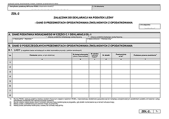 ZDL-2 (1) Załącznik do deklaracji na podatek leśny - dane o przedmiotach opodatkowania zwolnionych z opodatkowania