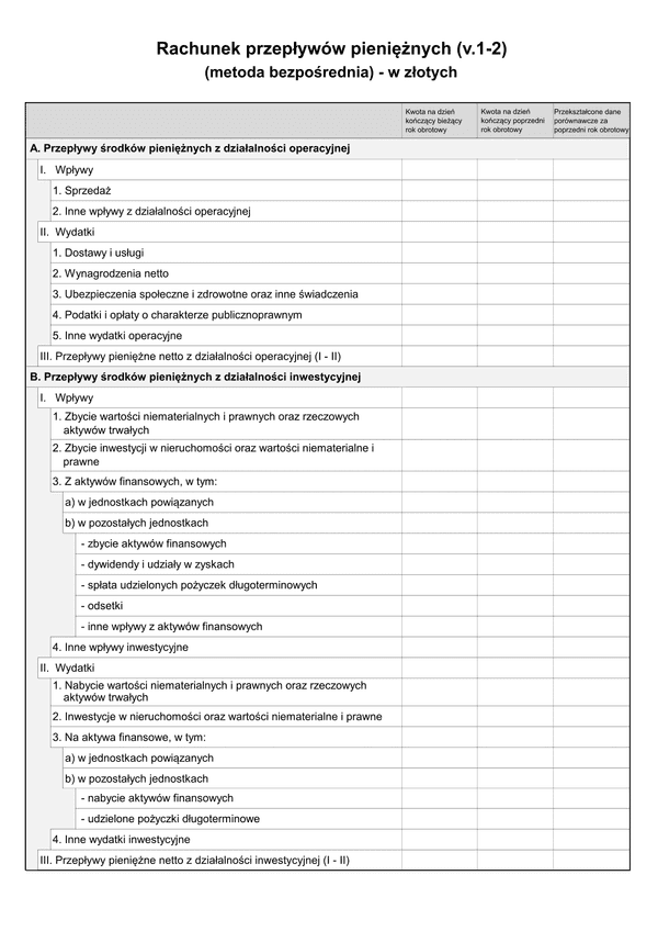 SFJINZ Rach-Pb (v.1-2) (v.1-3) Rachunek przepływów pieniężnych (metoda bezpośrednia) w złotych - z wysyłką pliku xml JPK_SF 