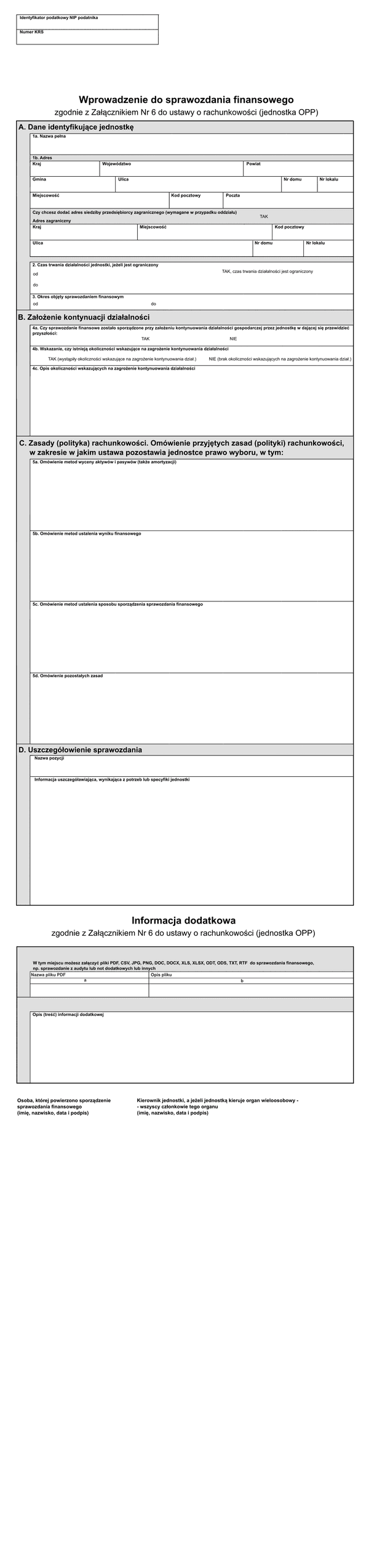 SFJOP Info (v.1-2) Wprowadzenie do sprawozdania finansowego oraz informacje dodatkowe do sprawozdania dla jednostek, o których mowa w art. 3 ust. 2 ustawy z dnia 24 kwietnia 2003 r. o działalności pożytku publicznego i 