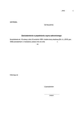 ZoPCZ Zawiadomienie o popełnieniu czynu zabronionego (czynny żal)