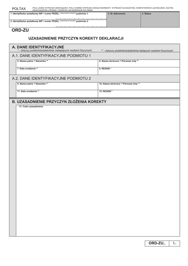 ORD-ZU (3) Uzasadnienie przyczyn korekty deklaracji