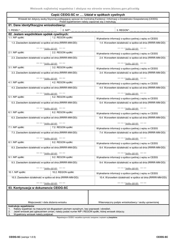 CEIDG-SC (1.8.9) (archiwalny) Udział w spółkach cywilnych