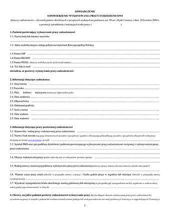 OoPCC Oświadczenie o powierzeniu wykonywania pracy cudzoziemcowi 