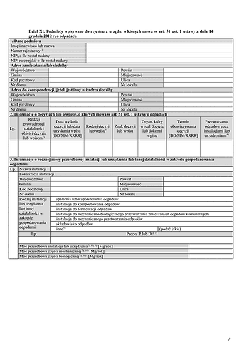 BDO-11.1 Dział XI tabela 1