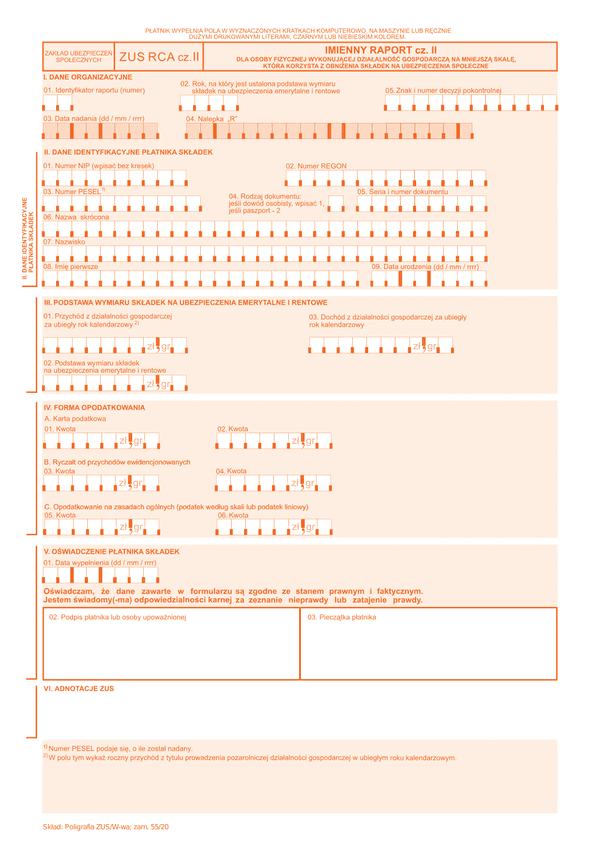 ZUS RCA cz.II (archiwalny) Imienny raport