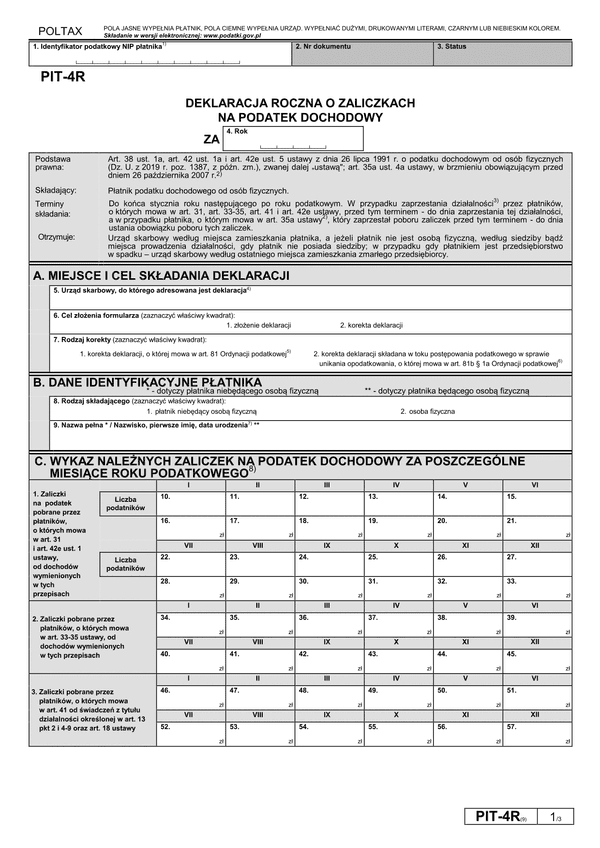 PIT-4R (9) (archiwalny) (2020) Deklaracja roczna o pobranych zaliczkach na podatek dochodowy