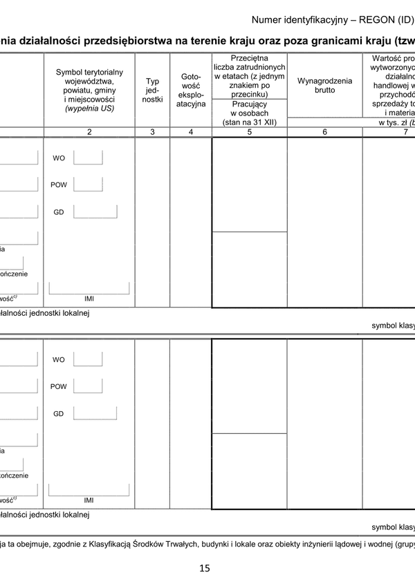 GUS SP (2019) s.15 (archiwalny) Roczna ankieta przedsiębiorstwa za rok 2019- załącznik strona 15