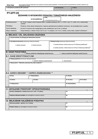 PT-2/PT-2S (2) Zeznanie o wysokości podatku tonażowego należnego