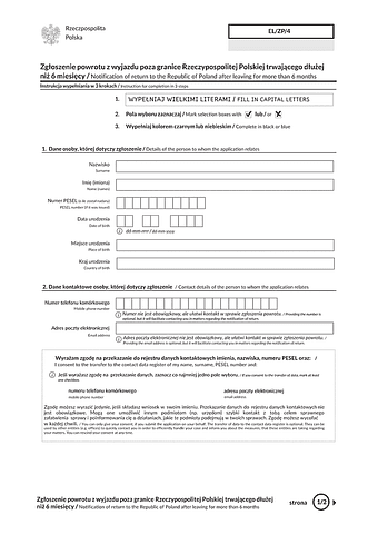 EL/ZP/4 Zgłoszenie powrotu z wyjazdu poza granice Rzeczypospolitej Polskiej