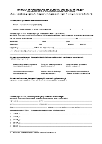 B-1 Wniosek o pozwolenie na budowę lub rozbiórkę (B-1)