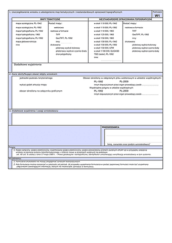 WUMP W1 Wniosek o udostępnienie materiałów powiatowego zasobu geodezyjnego i kartograficznego