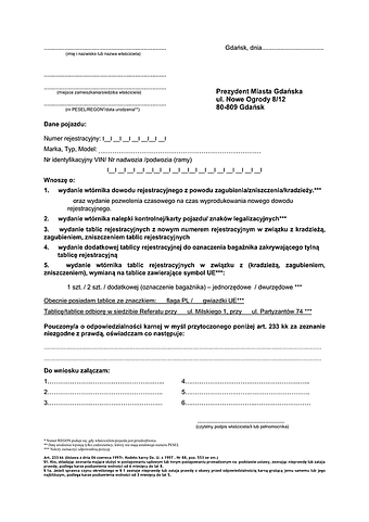 WoWDT-G Wniosek o wydanie wtórnika Gdańsk