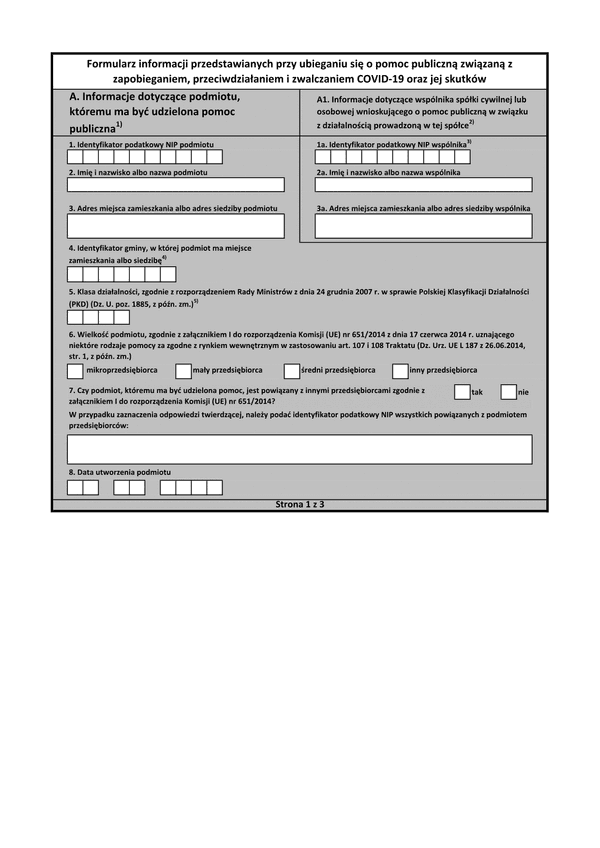 PSZ-PKDG zal1 (archiwalny) Formularz informacji przedstawianych przy ubieganiu się o pomoc rekompensującą negatywne konsekwencje ekonomiczne z powodu COVID-19