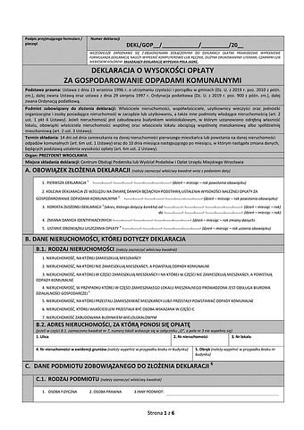 DWOOK-Wr Deklaracja o wysokości opłaty za gospodarowanie odpadami komunalnymi - Wrocław