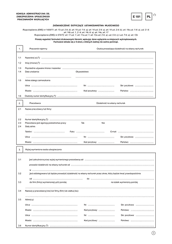 E 101  Zaświadczenie dotyczące ustawodawstwa właściwego