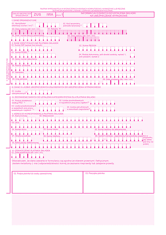 ZUS IWA Informacja o danych do ustalenia składki na ubezpieczenie wypadkowe - z wysyłką do PUE ZUS