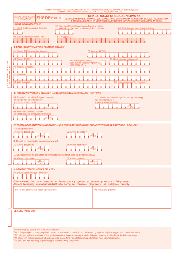 ZUS DRA cz.II Deklaracja rozliczeniowa cz. II