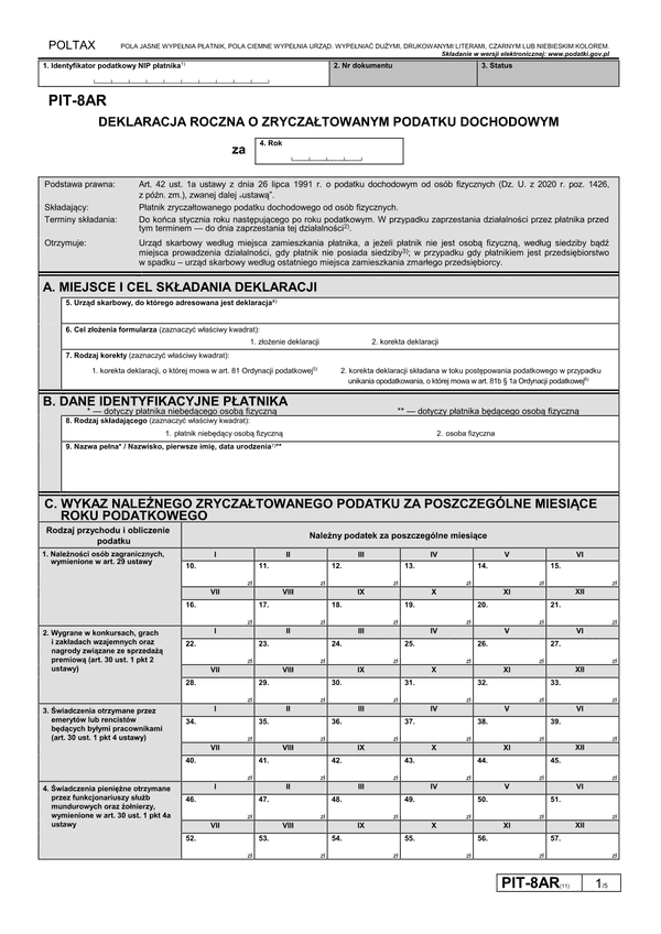 PIT-8AR (11) (archiwalny) (2021) Deklaracja roczna o zryczałtowanym podatku dochodowym