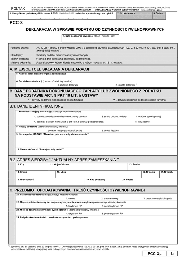 PCC-3 (3) (archiwalny) Deklaracja w sprawie podatku od czynności cywilnoprawnych
